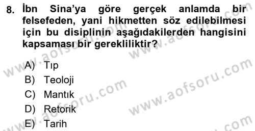 Ortaçağ Felsefesi 2 Dersi 2015 - 2016 Yılı (Final) Dönem Sonu Sınav Soruları 8. Soru