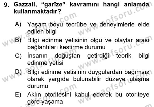 Ortaçağ Felsefesi 2 Dersi 2015 - 2016 Yılı (Final) Dönem Sonu Sınav Soruları 9. Soru