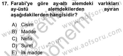 Ortaçağ Felsefesi 2 Dersi 2016 - 2017 Yılı (Vize) Ara Sınav Soruları 17. Soru