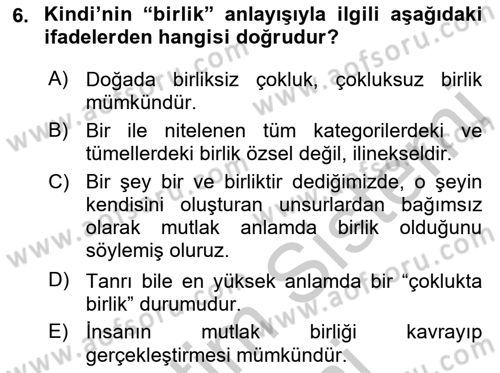 Ortaçağ Felsefesi 2 Dersi 2016 - 2017 Yılı (Vize) Ara Sınav Soruları 6. Soru