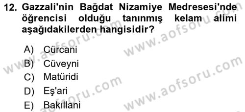 Ortaçağ Felsefesi 2 Dersi 2016 - 2017 Yılı (Final) Dönem Sonu Sınav Soruları 12. Soru