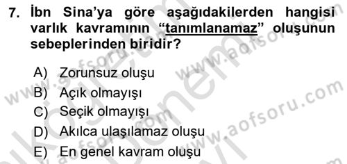 Ortaçağ Felsefesi 2 Dersi 2016 - 2017 Yılı (Final) Dönem Sonu Sınav Soruları 7. Soru