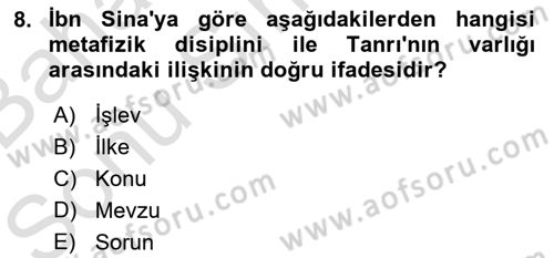 Ortaçağ Felsefesi 2 Dersi 2016 - 2017 Yılı (Final) Dönem Sonu Sınav Soruları 8. Soru