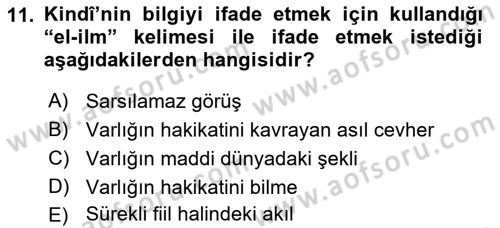 Ortaçağ Felsefesi 2 Dersi 2017 - 2018 Yılı (Vize) Ara Sınav Soruları 11. Soru