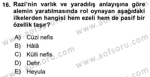 Ortaçağ Felsefesi 2 Dersi 2017 - 2018 Yılı (Vize) Ara Sınav Soruları 16. Soru