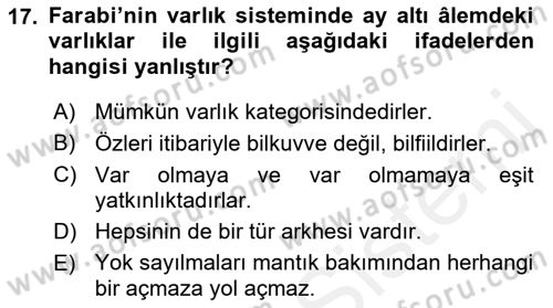 Ortaçağ Felsefesi 2 Dersi 2017 - 2018 Yılı (Vize) Ara Sınav Soruları 17. Soru