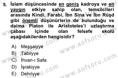 Ortaçağ Felsefesi 2 Dersi 2017 - 2018 Yılı (Vize) Ara Sınav Soruları 5. Soru