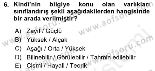 Ortaçağ Felsefesi 2 Dersi 2017 - 2018 Yılı (Vize) Ara Sınav Soruları 6. Soru