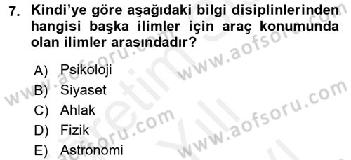 Ortaçağ Felsefesi 2 Dersi 2017 - 2018 Yılı (Vize) Ara Sınav Soruları 7. Soru