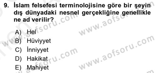Ortaçağ Felsefesi 2 Dersi 2017 - 2018 Yılı (Vize) Ara Sınav Soruları 9. Soru
