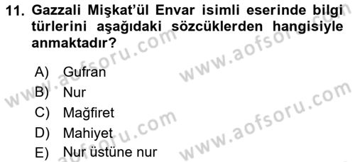 Ortaçağ Felsefesi 2 Dersi 2017 - 2018 Yılı (Final) Dönem Sonu Sınav Soruları 11. Soru