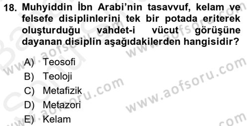 Ortaçağ Felsefesi 2 Dersi 2017 - 2018 Yılı (Final) Dönem Sonu Sınav Soruları 18. Soru