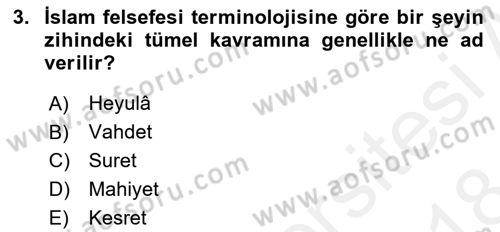 Ortaçağ Felsefesi 2 Dersi 2017 - 2018 Yılı (Final) Dönem Sonu Sınav Soruları 3. Soru