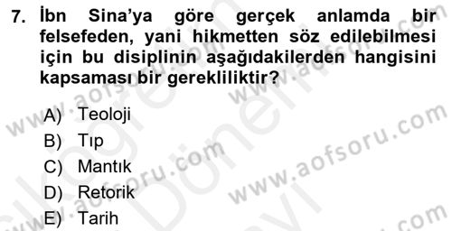 Ortaçağ Felsefesi 2 Dersi 2017 - 2018 Yılı (Final) Dönem Sonu Sınav Soruları 7. Soru