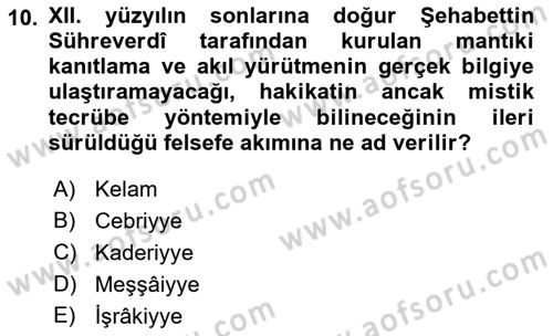 Ortaçağ Felsefesi 2 Dersi 2018 - 2019 Yılı (Vize) Ara Sınav Soruları 10. Soru