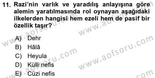 Ortaçağ Felsefesi 2 Dersi 2018 - 2019 Yılı (Vize) Ara Sınav Soruları 11. Soru