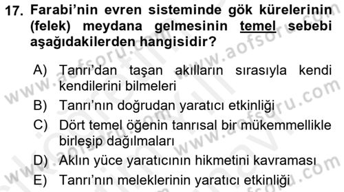 Ortaçağ Felsefesi 2 Dersi 2018 - 2019 Yılı (Vize) Ara Sınav Soruları 17. Soru