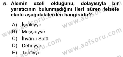 Ortaçağ Felsefesi 2 Dersi 2018 - 2019 Yılı (Vize) Ara Sınav Soruları 5. Soru