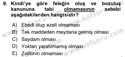 Ortaçağ Felsefesi 2 Dersi 2018 - 2019 Yılı (Vize) Ara Sınav Soruları 9. Soru