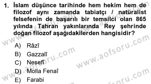 Ortaçağ Felsefesi 2 Dersi 2018 - 2019 Yılı Yaz Okulu Sınav Soruları 1. Soru