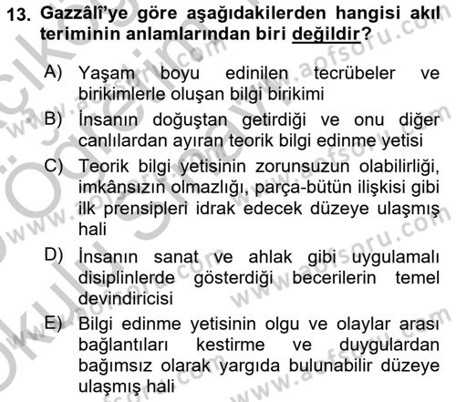 Ortaçağ Felsefesi 2 Dersi 2018 - 2019 Yılı Yaz Okulu Sınav Soruları 13. Soru