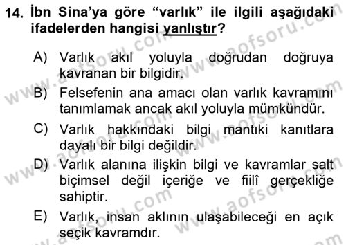Ortaçağ Felsefesi 2 Dersi 2018 - 2019 Yılı Yaz Okulu Sınav Soruları 14. Soru