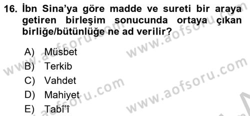 Ortaçağ Felsefesi 2 Dersi 2018 - 2019 Yılı Yaz Okulu Sınav Soruları 16. Soru