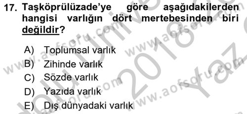 Ortaçağ Felsefesi 2 Dersi 2018 - 2019 Yılı Yaz Okulu Sınav Soruları 17. Soru