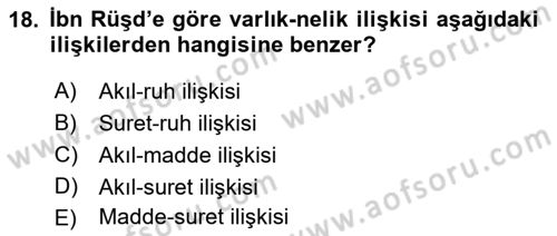 Ortaçağ Felsefesi 2 Dersi 2018 - 2019 Yılı Yaz Okulu Sınav Soruları 18. Soru