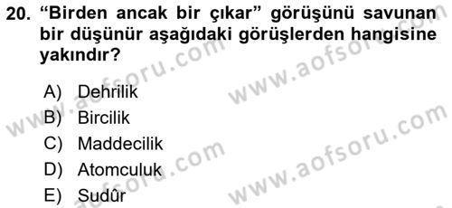 Ortaçağ Felsefesi 2 Dersi 2018 - 2019 Yılı Yaz Okulu Sınav Soruları 20. Soru