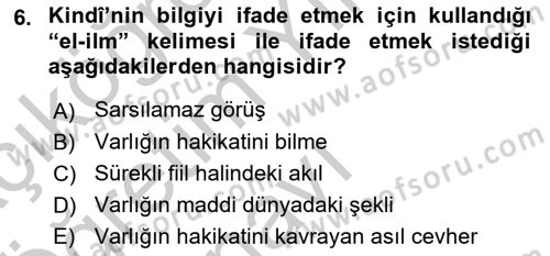 Ortaçağ Felsefesi 2 Dersi 2018 - 2019 Yılı Yaz Okulu Sınav Soruları 6. Soru
