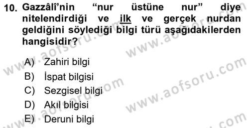 Ortaçağ Felsefesi 2 Dersi 2020 - 2021 Yılı Yaz Okulu Sınav Soruları 10. Soru