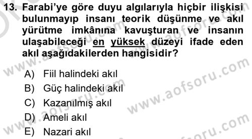 Ortaçağ Felsefesi 2 Dersi 2020 - 2021 Yılı Yaz Okulu Sınavı 13. Soru