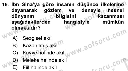 Ortaçağ Felsefesi 2 Dersi 2020 - 2021 Yılı Yaz Okulu Sınav Soruları 16. Soru