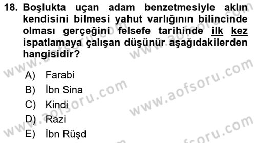 Ortaçağ Felsefesi 2 Dersi 2020 - 2021 Yılı Yaz Okulu Sınav Soruları 18. Soru