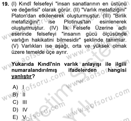 Ortaçağ Felsefesi 2 Dersi 2020 - 2021 Yılı Yaz Okulu Sınav Soruları 19. Soru