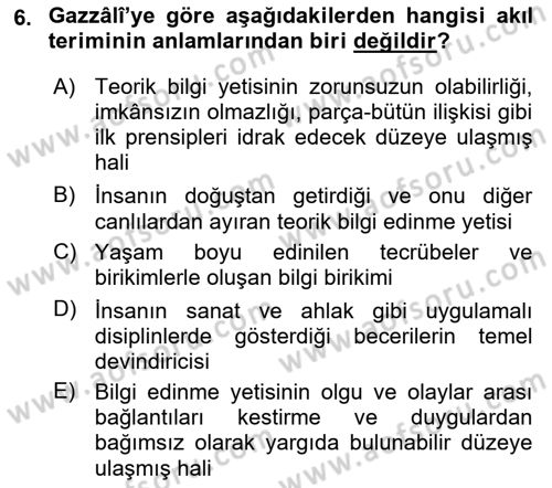 Ortaçağ Felsefesi 2 Dersi 2020 - 2021 Yılı Yaz Okulu Sınav Soruları 6. Soru