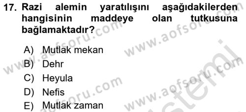 Ortaçağ Felsefesi 2 Dersi 2021 - 2022 Yılı (Vize) Ara Sınav Soruları 17. Soru