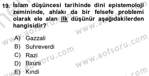 Ortaçağ Felsefesi 2 Dersi 2021 - 2022 Yılı (Vize) Ara Sınav Soruları 19. Soru
