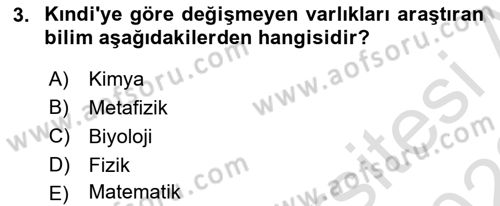 Ortaçağ Felsefesi 2 Dersi 2021 - 2022 Yılı (Vize) Ara Sınav Soruları 3. Soru