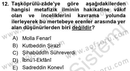 Ortaçağ Felsefesi 2 Dersi 2021 - 2022 Yılı (Final) Dönem Sonu Sınav Soruları 12. Soru