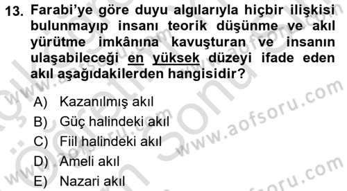Ortaçağ Felsefesi 2 Dersi 2021 - 2022 Yılı (Final) Dönem Sonu Sınav Soruları 13. Soru