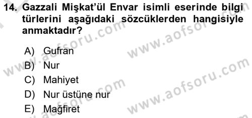Ortaçağ Felsefesi 2 Dersi 2021 - 2022 Yılı (Final) Dönem Sonu Sınav Soruları 14. Soru