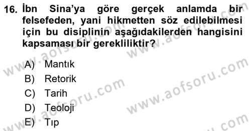 Ortaçağ Felsefesi 2 Dersi 2021 - 2022 Yılı (Final) Dönem Sonu Sınav Soruları 16. Soru