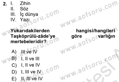 Ortaçağ Felsefesi 2 Dersi 2021 - 2022 Yılı (Final) Dönem Sonu Sınav Soruları 2. Soru