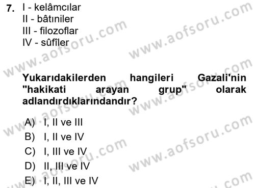 Ortaçağ Felsefesi 2 Dersi 2021 - 2022 Yılı (Final) Dönem Sonu Sınav Soruları 7. Soru