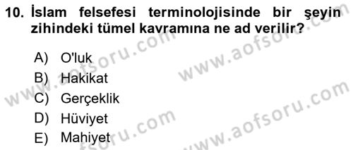 Ortaçağ Felsefesi 2 Dersi 2021 - 2022 Yılı Yaz Okulu Sınavı 10. Soru