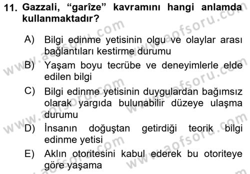 Ortaçağ Felsefesi 2 Dersi 2021 - 2022 Yılı Yaz Okulu Sınavı 11. Soru