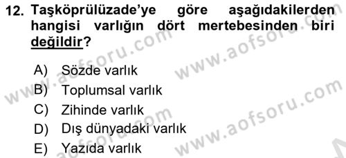 Ortaçağ Felsefesi 2 Dersi 2021 - 2022 Yılı Yaz Okulu Sınavı 12. Soru