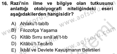 Ortaçağ Felsefesi 2 Dersi 2021 - 2022 Yılı Yaz Okulu Sınavı 16. Soru